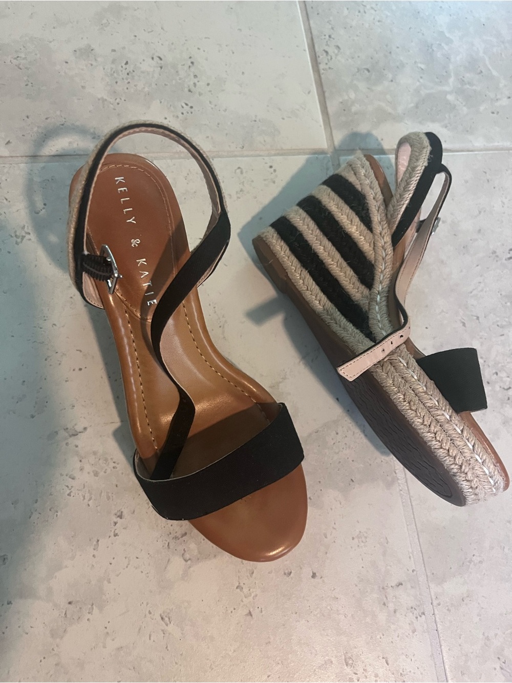 Kelly & Katie Black and Tan Slingback Open-Toe Sandals - Picture 2 of 2